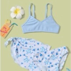 Toddler girl floral swimsuit with cute cover up skirt